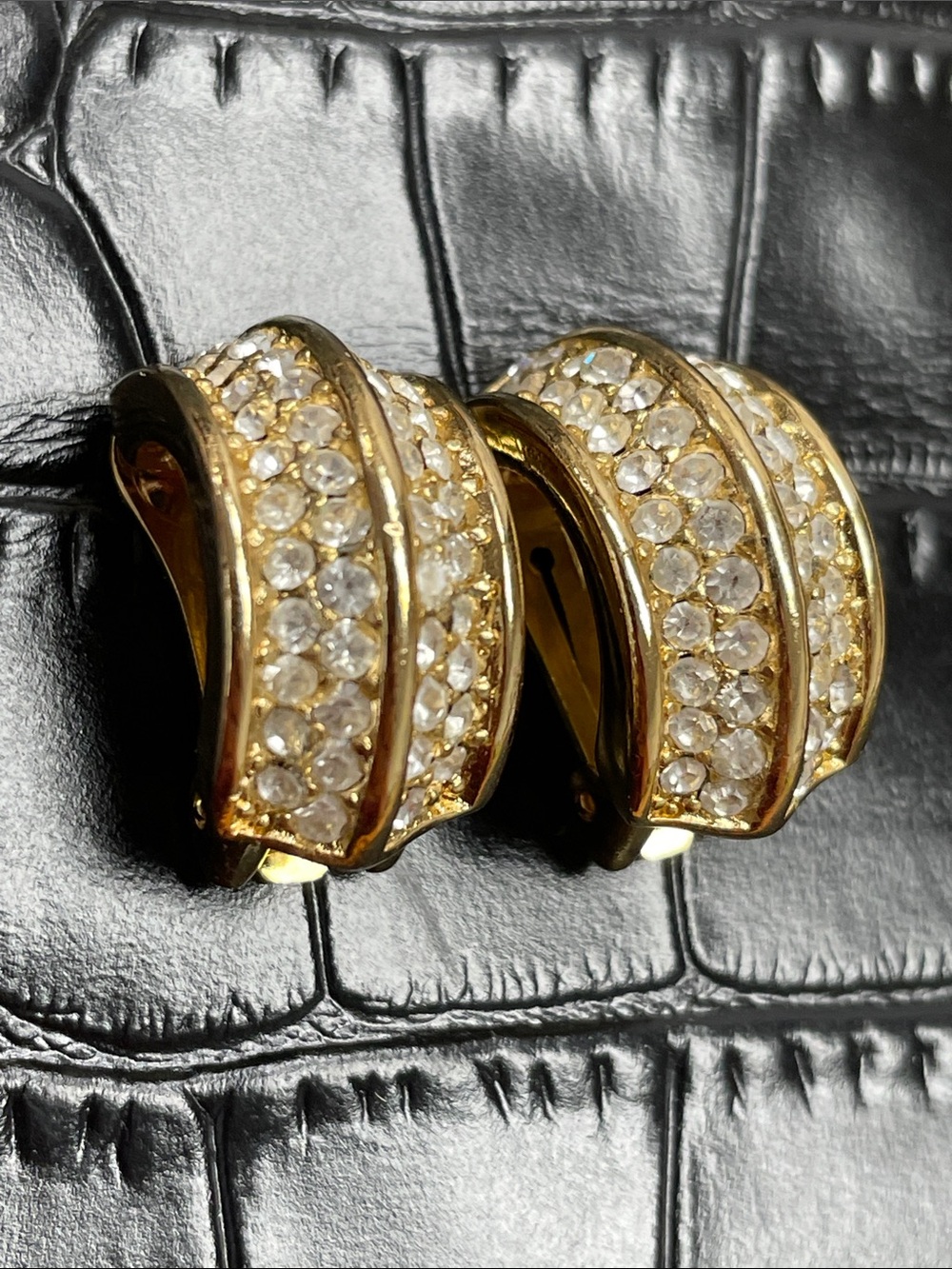 Dior Gold Crystal Pave Clip-On Earrings